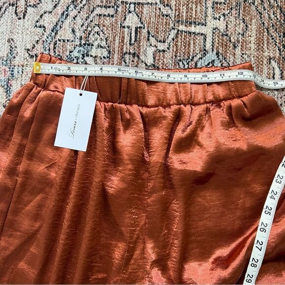 Lovers & Friends Tristan Jogger Satin Side Slit Pants Rust Terracotta Brown NWT - Picture 11 of 15